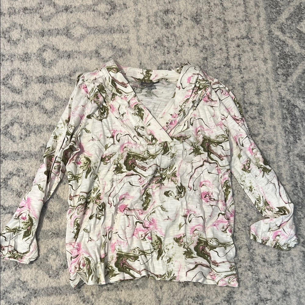 Style & Co. Pink and Green Floral Long Sleeve Top